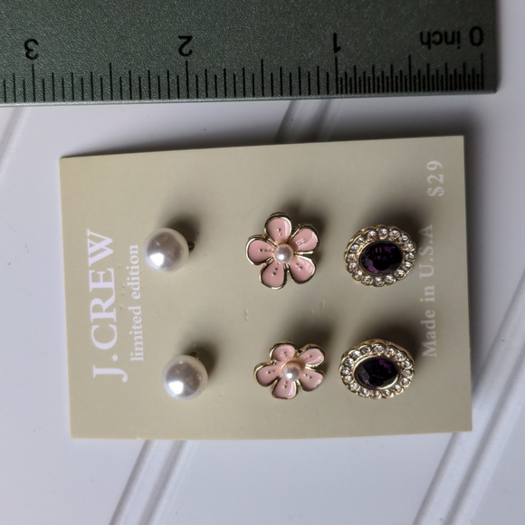JCrew Limited Edition 3 Pairs Post Stud Earrings Set New on Card - Picture 7 of 7
